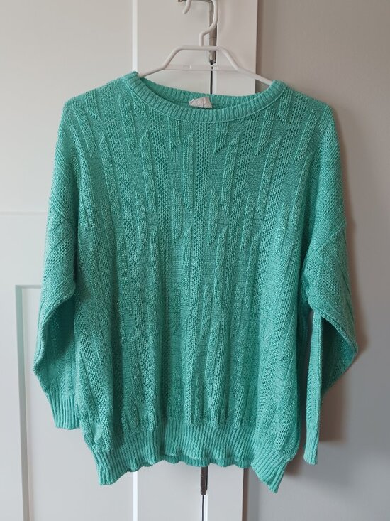 Made in Canada Sweaters - 90s Vintage Sparkly Turqoise Geometric Pattern Sweater